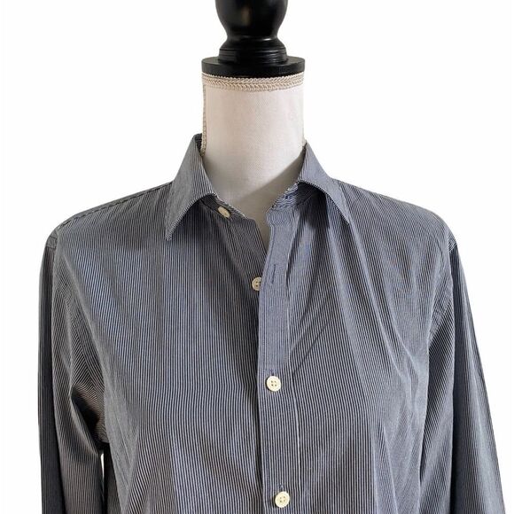 Michael Kors Men’s Tailored Fit Button Down Shirt Blue Gray Micro Stripe Small - Picture 3 of 8